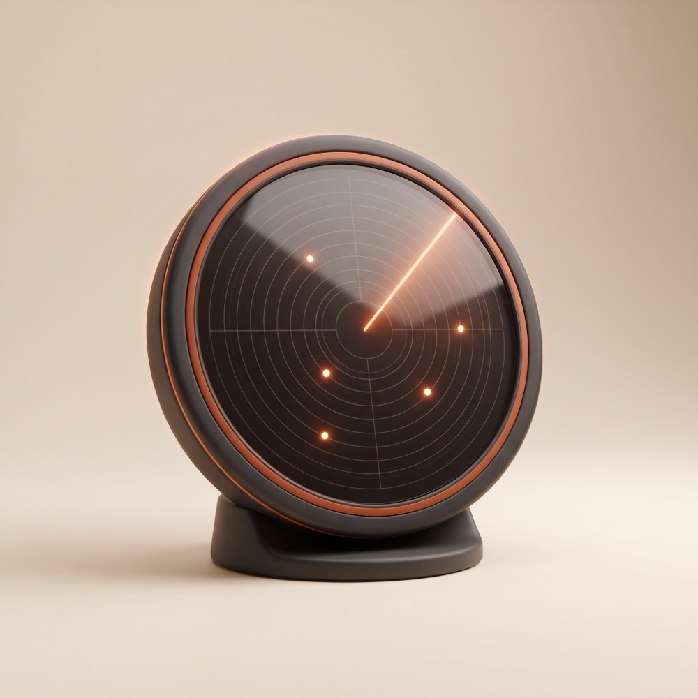 3D render of a radar scanning disc with orange sweep